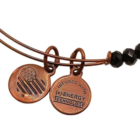 Alex And Ani Brilliance Bead Eclipse Bracelet Bangle Copper Wire Black Beads - Picture 2 of 14